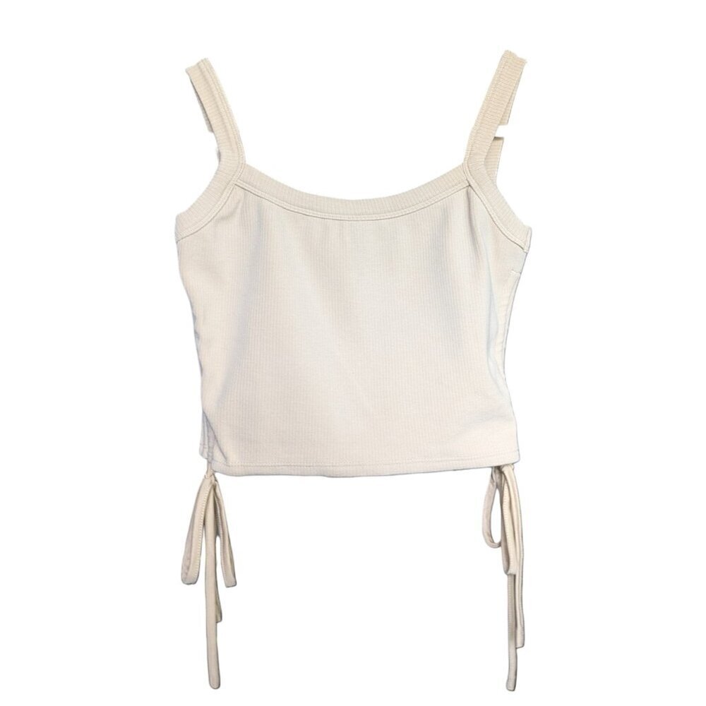 Tiger Mist Beige Cropped Ribbed Tank  Top with Side Bows Women Size Small